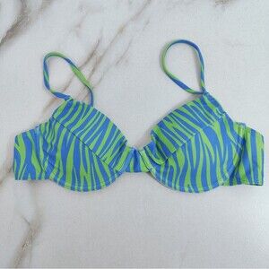 NWOT SHEIN Teal Blue Green Zebra Stripe Underwire Bikini Top, Sz M